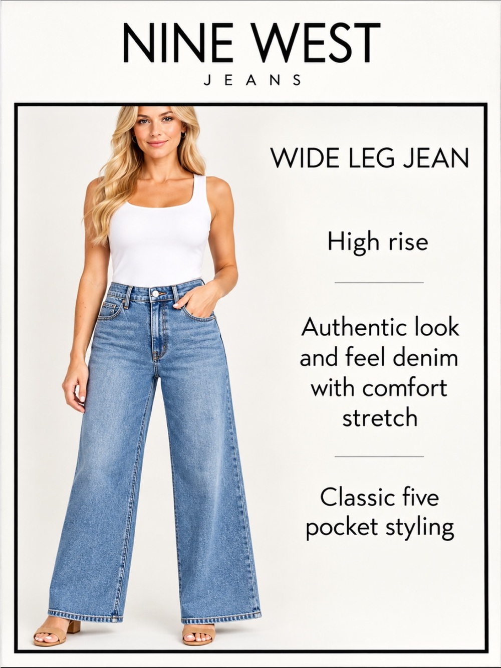 Nine West Wide Leg Jeans, High-Rise Stretchy Jeans for Women, Mom Jeans - Picture 3 of 3